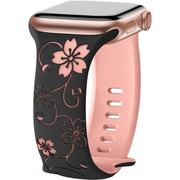 NEW Black/Pink Engraved Apple Watch Band - Picture 1 of 4